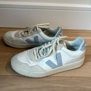 Veja White Sneakers with Light Blue V Logo